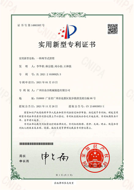 चीन Jiangmen Kaiping Zhonghe Machinery Manufacturing Co., Ltd प्रमाणपत्र